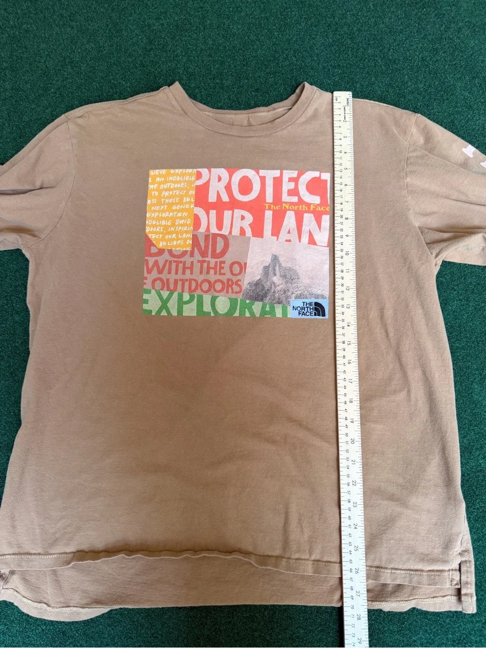 The North Face Brown Long Sleeve Graphic Tee with Multicolor Print